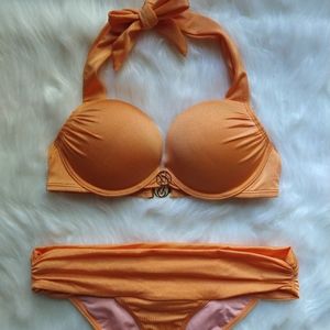 Victoria's Secret Bombshell Bikini~34B/SM Heavenly Bottom~Neon Orange Shimmer!